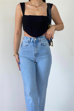 BUZ MAVİ RENK WİDE LEG JEANS
