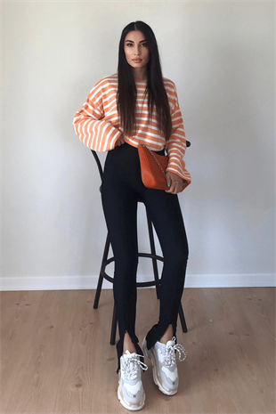 ÇİZGİLİ TURUNCU KAZAK 