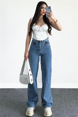 DARK BLUE WİDE LEG JEAN