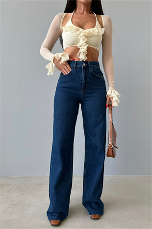 DARK BLUE WİDE LEG YÜKSEK BEL JEAN