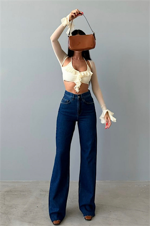 DARK BLUE WİDE LEG YÜKSEK BEL JEAN