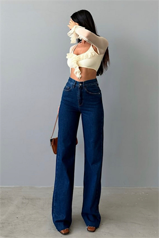DARK BLUE WİDE LEG YÜKSEK BEL JEAN