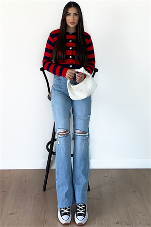 DİZİ YIRTIK BUZ MAVİ WİDE LEG JEAN