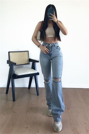 DİZİ YIRTIK ULTRA YÜKSEK BEL JEAN