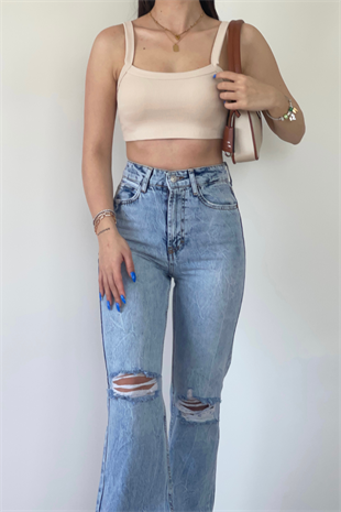 DİZİ YIRTIK ULTRA YÜKSEK BEL JEAN