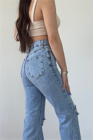 DİZİ YIRTIK ULTRA YÜKSEK BEL JEAN