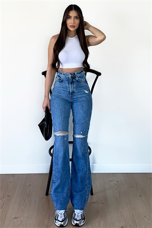 DİZİ YIRTIK WİDE LEG JEAN