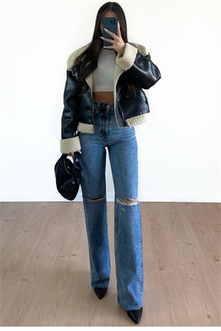 DİZİ YIRTIK WİDE LEG JEAN