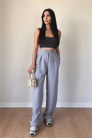 GRİ ÇAPRAZ BAĞLAMALI PANTOLON