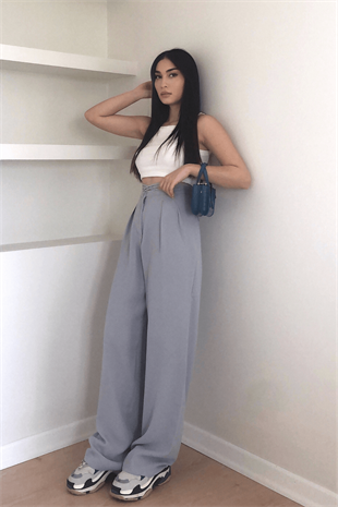 GRİ ÇAPRAZ BAĞLAMALI PANTOLON