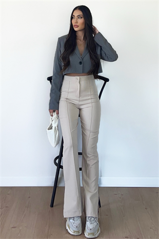 GRİ CROP BLAZER CEKET