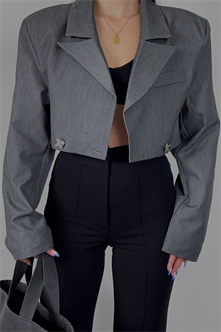 GRİ CROP BLAZER CEKET