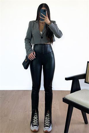 GRİ CROP BLAZER CEKET