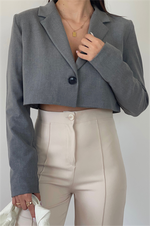 GRİ CROP BLAZER CEKET