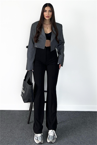GRİ CROP BLAZER CEKET