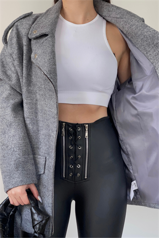 GRİ  KEMERLİ KAŞE MONT