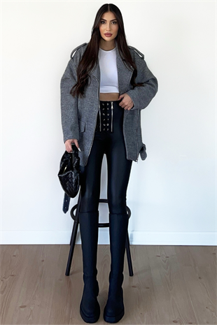 GRİ  KEMERLİ KAŞE MONT