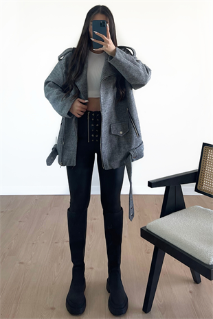 GRİ  KEMERLİ KAŞE MONT