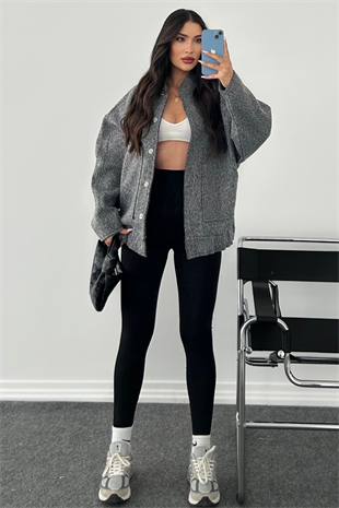 GRİ OVERSİZE BOMBER CEKET