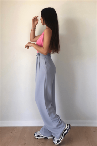 GRİ PENS DETAYLI PALAZZO PANTOLON