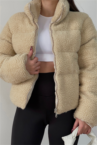 İÇİ ASTARLI TAŞ RENGİ TEDDY MONT