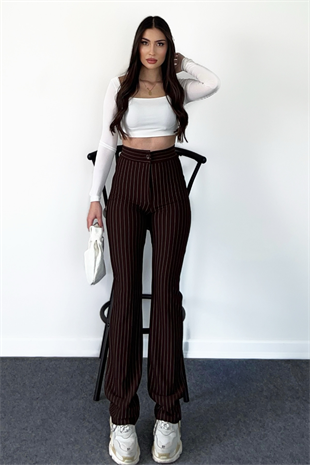 KAHVE ÇİZGİLİ PANTOLON