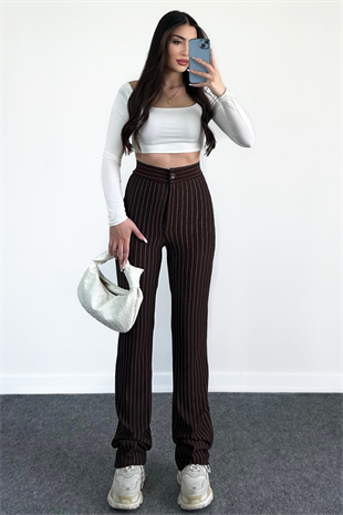 KAHVE ÇİZGİLİ PANTOLON