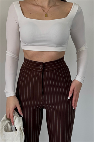 KAHVE ÇİZGİLİ PANTOLON