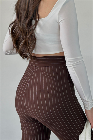 KAHVE ÇİZGİLİ PANTOLON