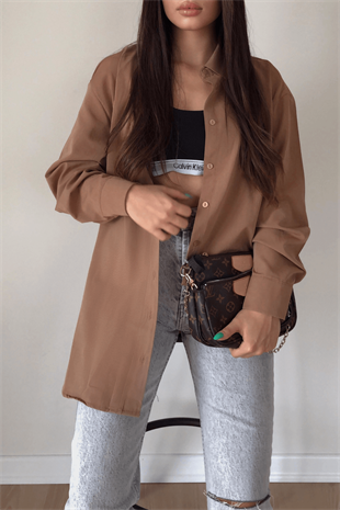 Kahve Poplin Kumaş Gömlek