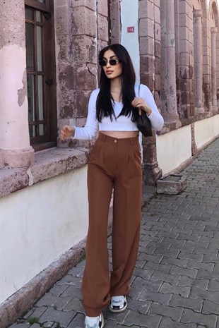 KAHVE YÜKSEK BEL PALAZZO PANTOLON