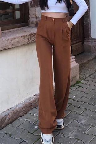 KAHVE YÜKSEK BEL PALAZZO PANTOLON