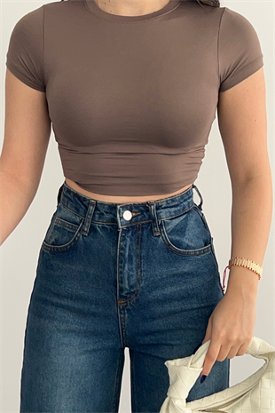 KAHVERENGİ BASİC KISA KOL CROP