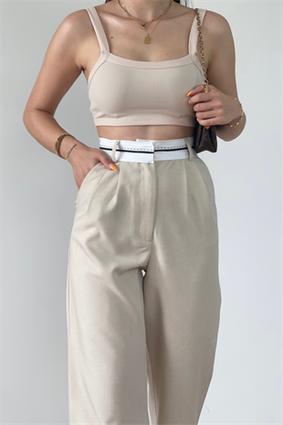 KEMER DETAYLI PALAZZO PANTOLON 