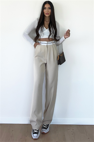 KEMER DETAYLI PALAZZO PANTOLON 