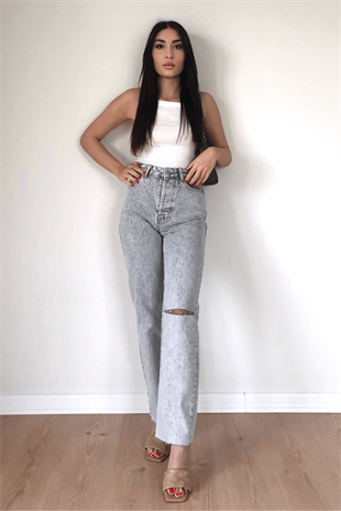KESİK PAÇA TEK DİZİ YIRTIK JEAN 