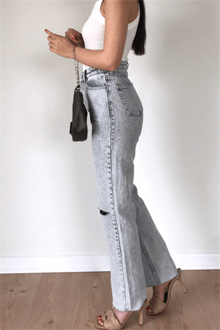 KESİK PAÇA TEK DİZİ YIRTIK JEAN 