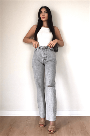 KESİK PAÇA TEK DİZİ YIRTIK JEAN 