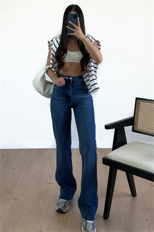 KOYU MAVİ RENK WİDE LEG JEAN-