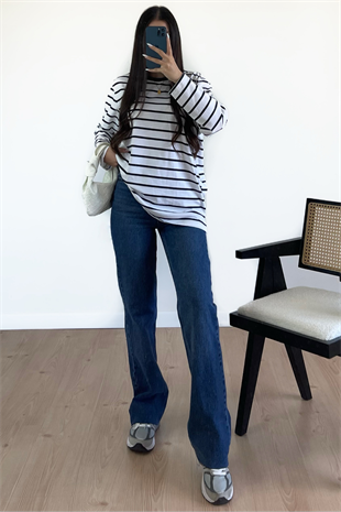 KOYU MAVİ RENK WİDE LEG JEAN-