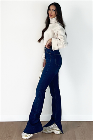 KREM BOĞAZLI CROP KAZAK