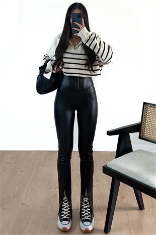 KREM ÇİZGİLİ KAZAK