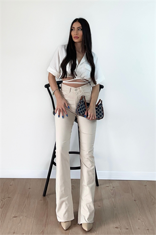 KREM PAÇALARI YIRTMAÇLI JEAN 