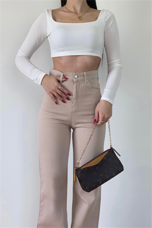 KREM WİDE LEG JEANS