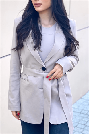 KUŞAKLI TAŞ RENK BLAZER CEKET