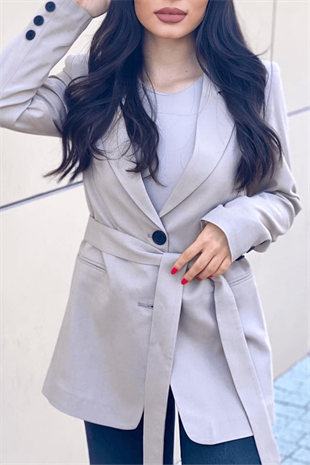 KUŞAKLI TAŞ RENK BLAZER CEKET