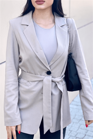 KUŞAKLI TAŞ RENK BLAZER CEKET