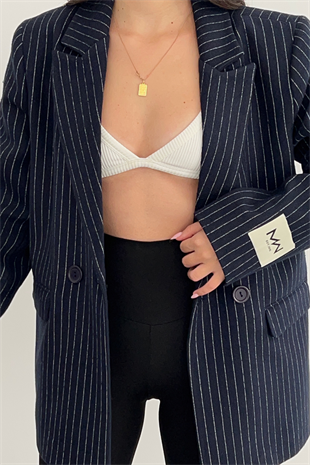 LACİVERT ÇİZGİLİ BLAZER CEKET