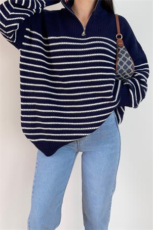 LACİVERT ÇİZGİLİ KAZAK