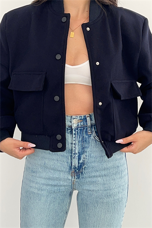 LACİVERT KAŞE BOMBER CEKET